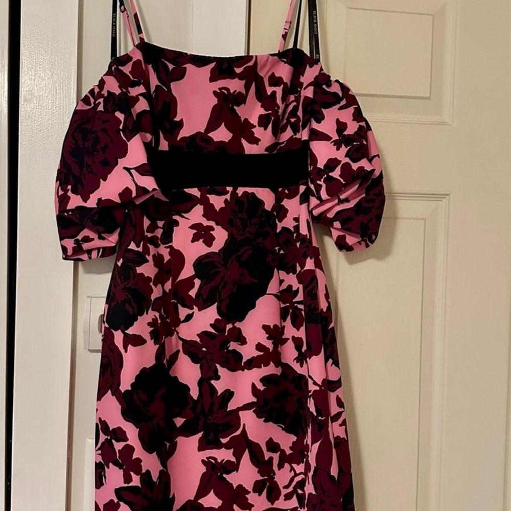 Floral Pink and Black Off-Shoulder Dress
